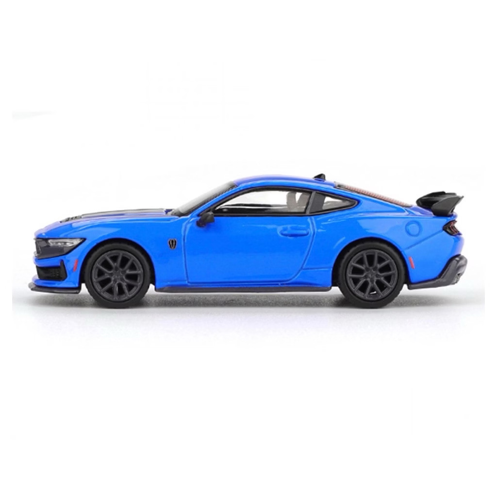 ￼MGT01141-R - MINI GT 1/64 FORD MUSTANG DARK HORSE 2024 GRABBER BLUE RHD DIECAST SCALE MODEL CAR
